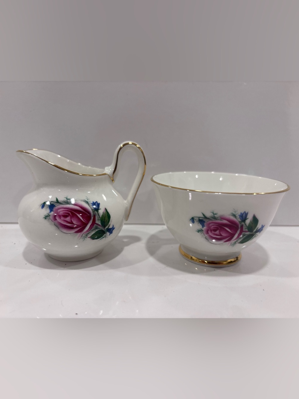 Vintage Sutherland Creamer and Sugar set Bone China floral made in England